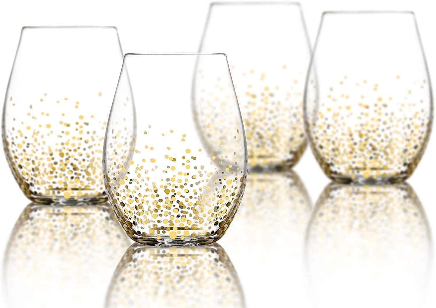 Luxh Stemless Champagne Flutes Glass - Set of 4, 9.4 oz
